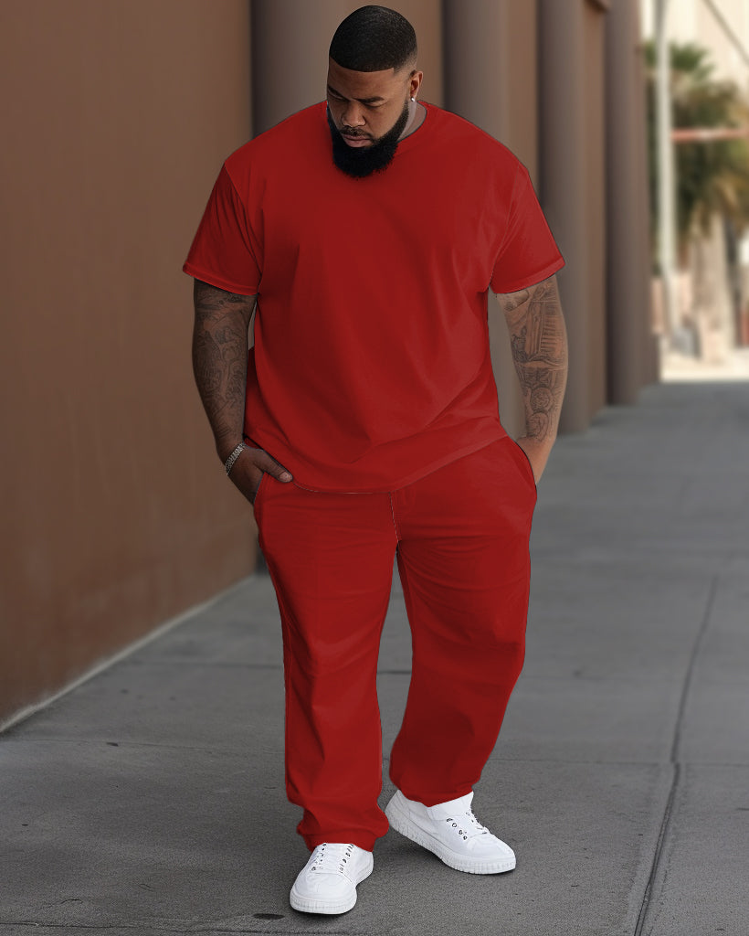 Big & Tall Solid Color T-Shirt Pants Set for big men view 7