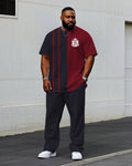 Big & Tall Black Red Colorblock T-Shirt Pants Set for big men view 1
