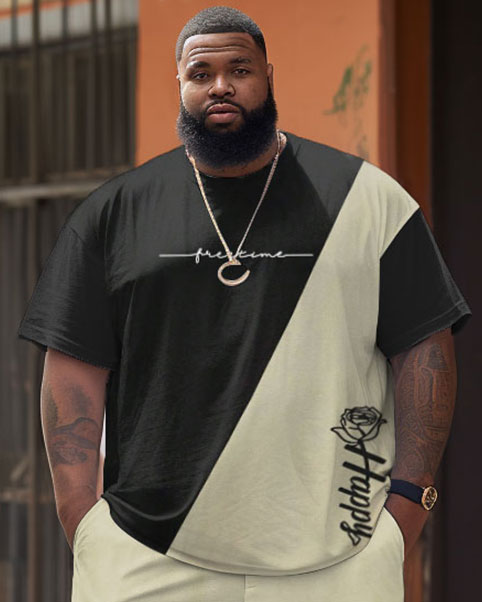 Big & Tall Colorblock Graphic T-Shirt Shorts Set for big men view 3