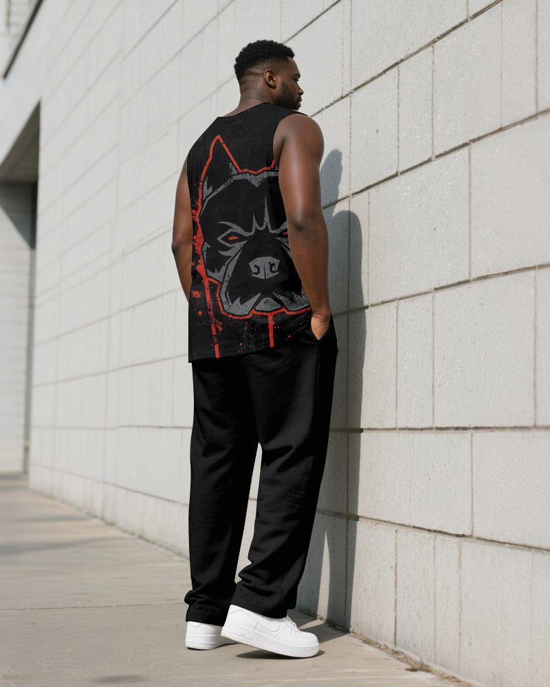 Big & Tall Black Graphic Vest Pants Set for big men view 4