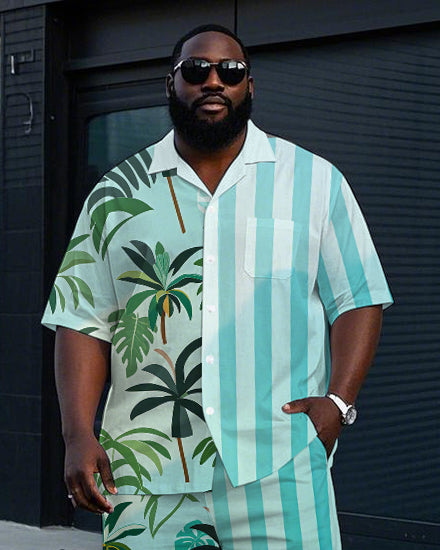 Big & Tall Hawaiian Colorblock T-Shirt Shorts Set for big men view 2