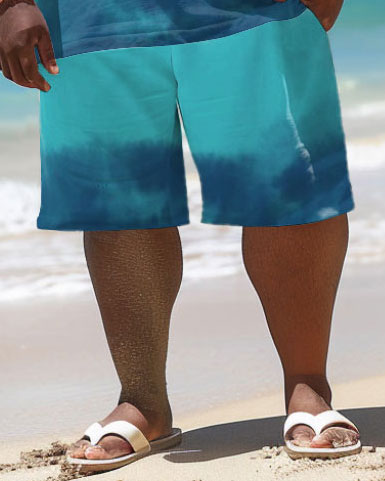 Big & Tall Hawaiian Gradient T-Shirt Shorts Set for big men view 4