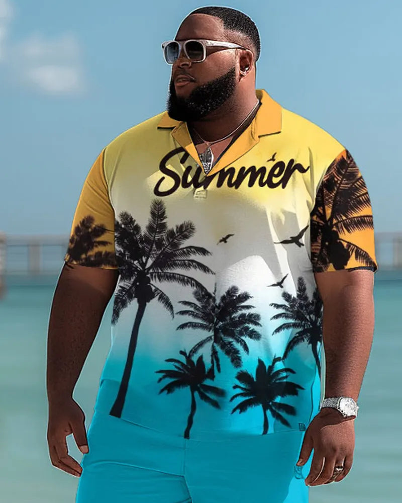 Big & Tall Hawaiian Colorblock T-Shirt Shorts Set for big men view 3