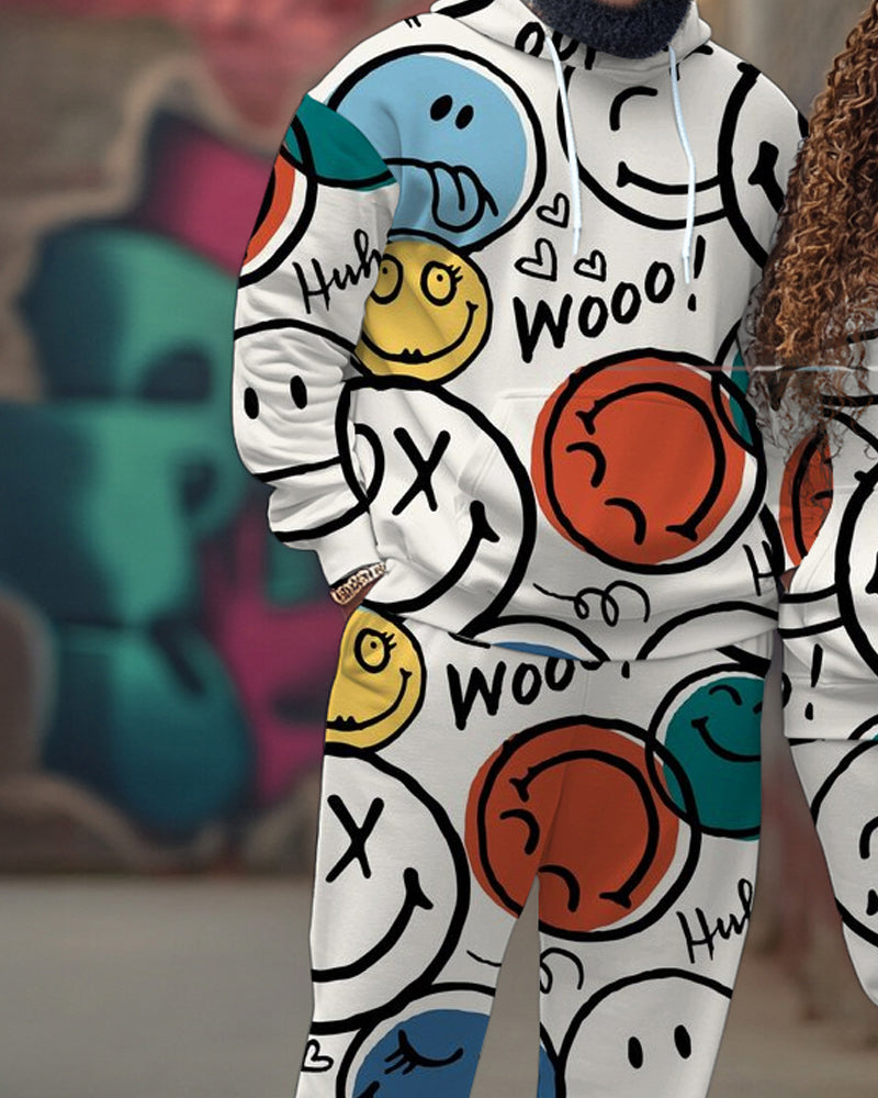 Big & Tall Graphic Smiley Hoodie Sweatpants Set for big men view 7