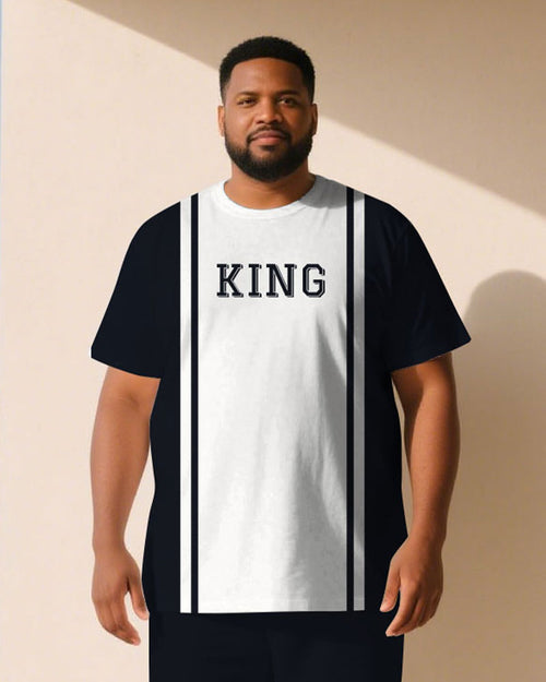 Big & Tall White Blue Graphic T-Shirt Shorts Set for big men view 2