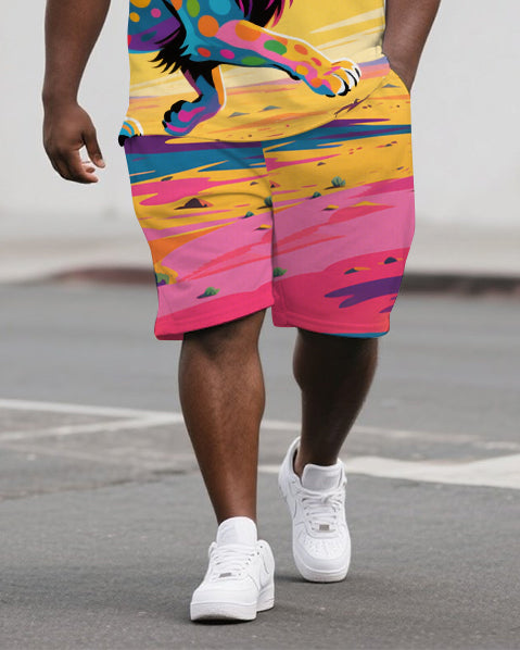 Big & Tall Graffiti Streetwear Polo Shorts Set for big men view 3