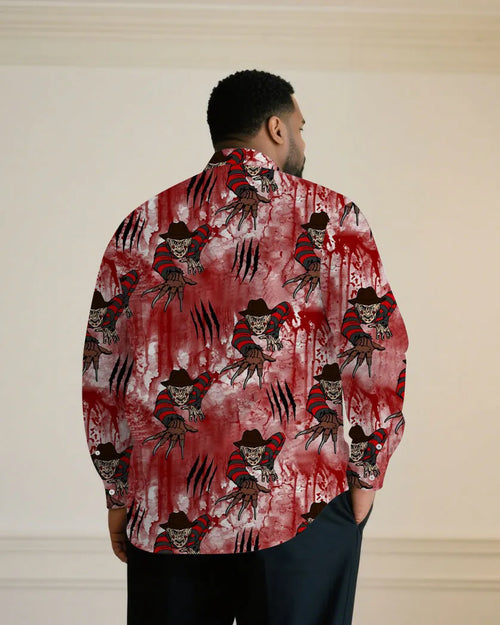Big & Tall Red Geometric Long Sleeve Shirt for big men view 2