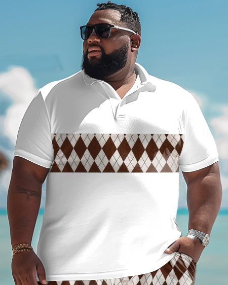 Big & Tall Graphic Patchwork Polo Shorts Set for big men view 2
