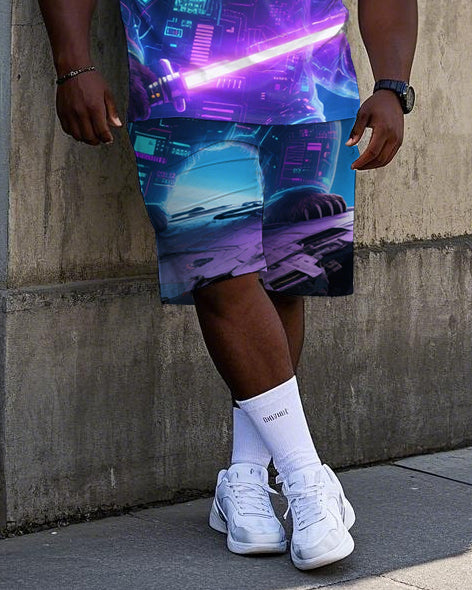 Big & Tall Geometric T-Shirt Shorts Set for big men view 3