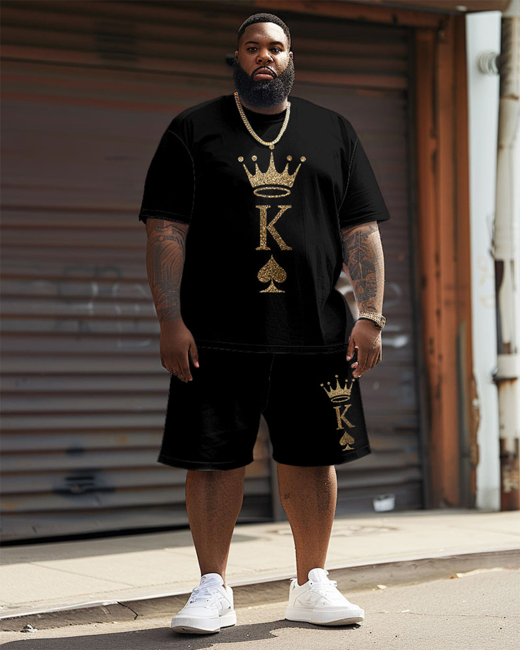 Big & Tall Graphic Streetwear T-Shirt Shorts Set for big men view 1