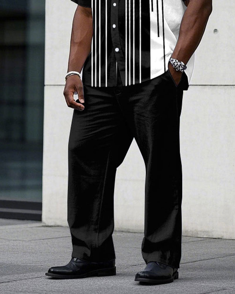 Big & Tall Black Business Casual T-Shirt Pants Set for big men view 3