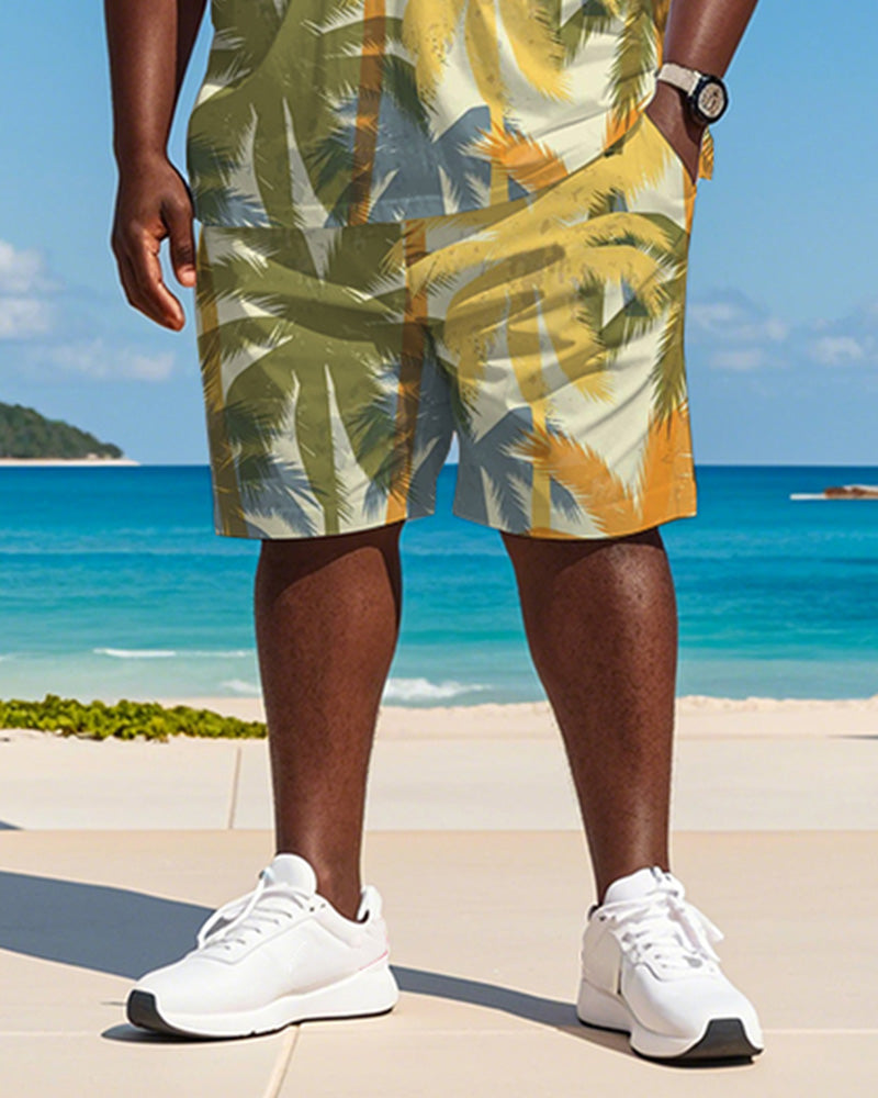 Big & Tall Yellow Hawaiian Graphic T-Shirt Shorts Set for big men view 3