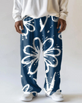 Big & Tall White Floral Splash Ink Pants for big men