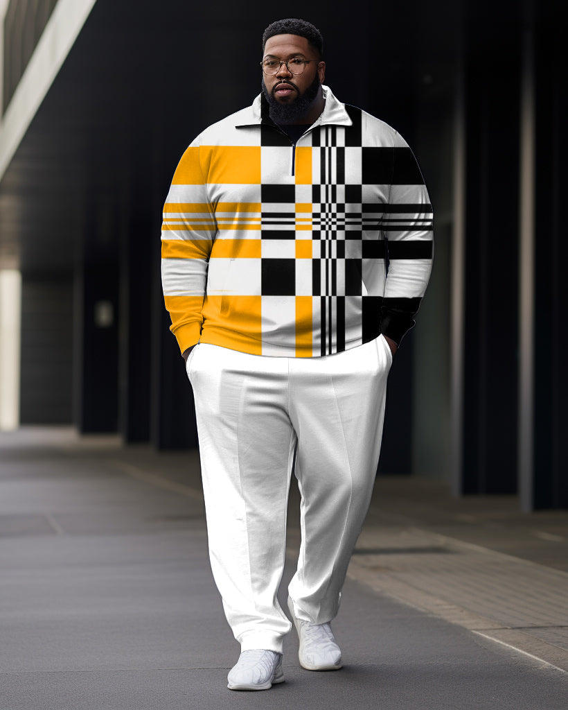 Big & Tall Colorblock Plaid Polo Pants Set for big men view 1