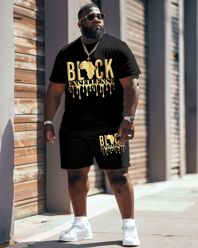 Big & Tall Black Juneteenth T-Shirt Shorts Set for big men view 2