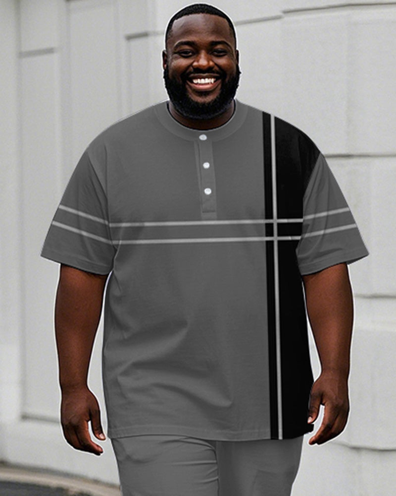 Big & Tall Black Gray Colorblock T-Shirt Pants Set for big men view 2