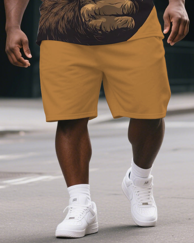 Big & Tall Yellow Graphic T-Shirt Shorts Set for big men view 3
