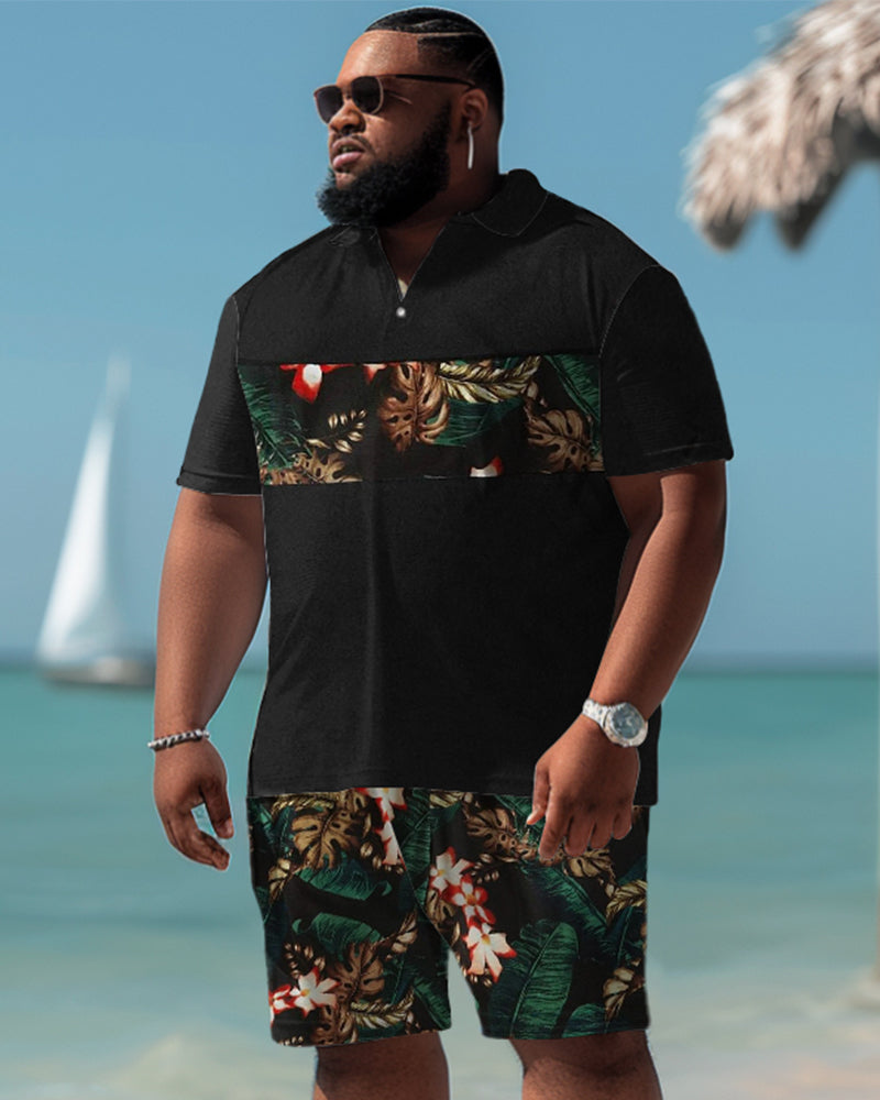 Big & Tall Hawaiian Tropical T-Shirt Shorts Set for big men view 1