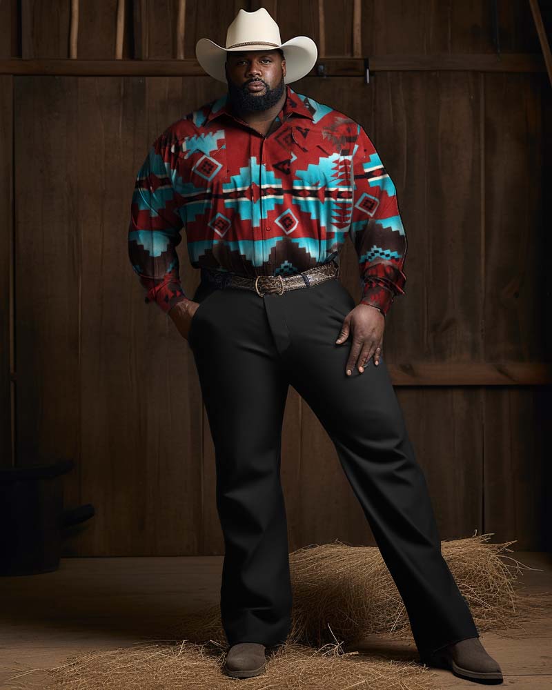 Big & Tall Western T-Shirt Pants Set for big men view 1