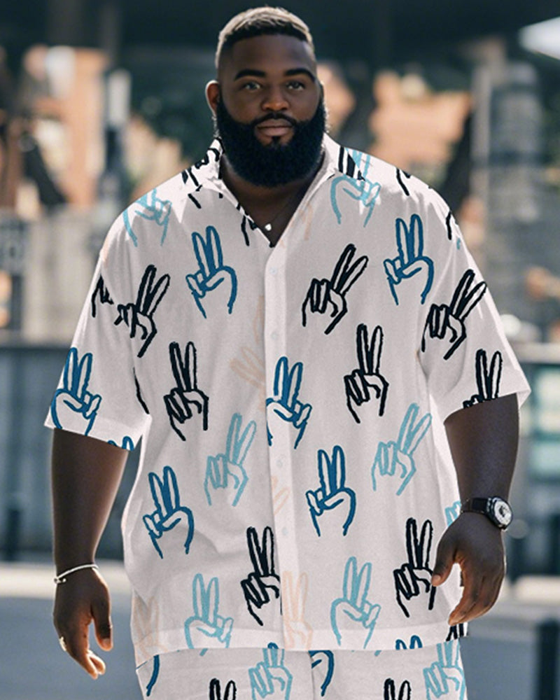 Big & Tall White Graphic Graffiti T-Shirt Shorts Set for big men view 2