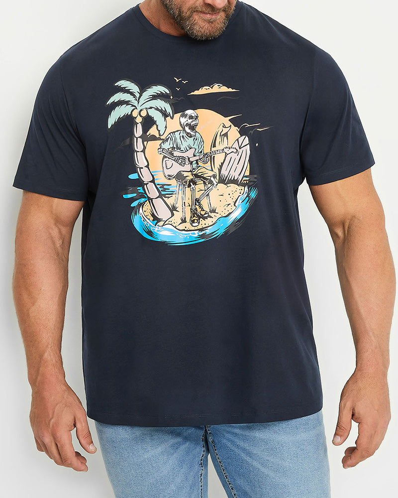 Big & Tall Black Blue Hawaiian T-Shirt for big men view 2