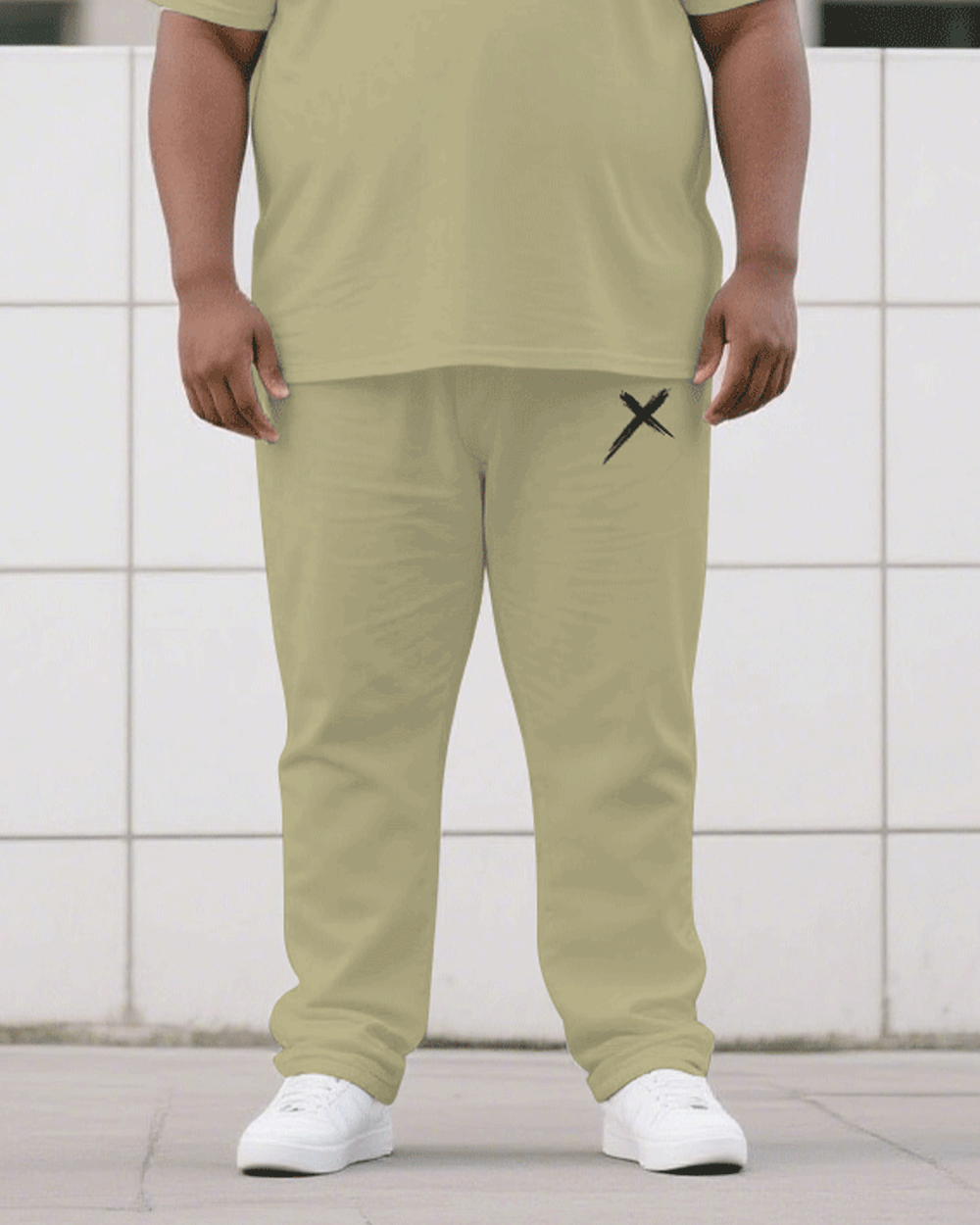 Big & Tall Khaki Colorblock T-Shirt Pants Set for big men view 3