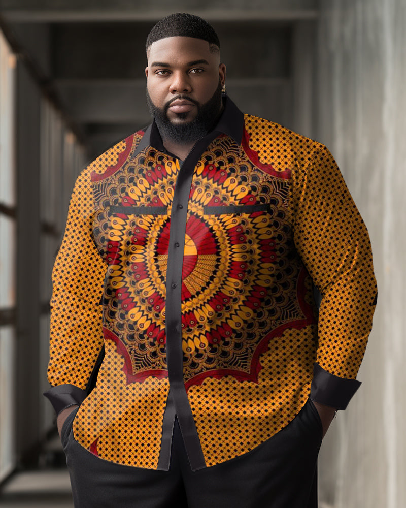 Big & Tall Orange Floral Long Sleeve Shirt for big men