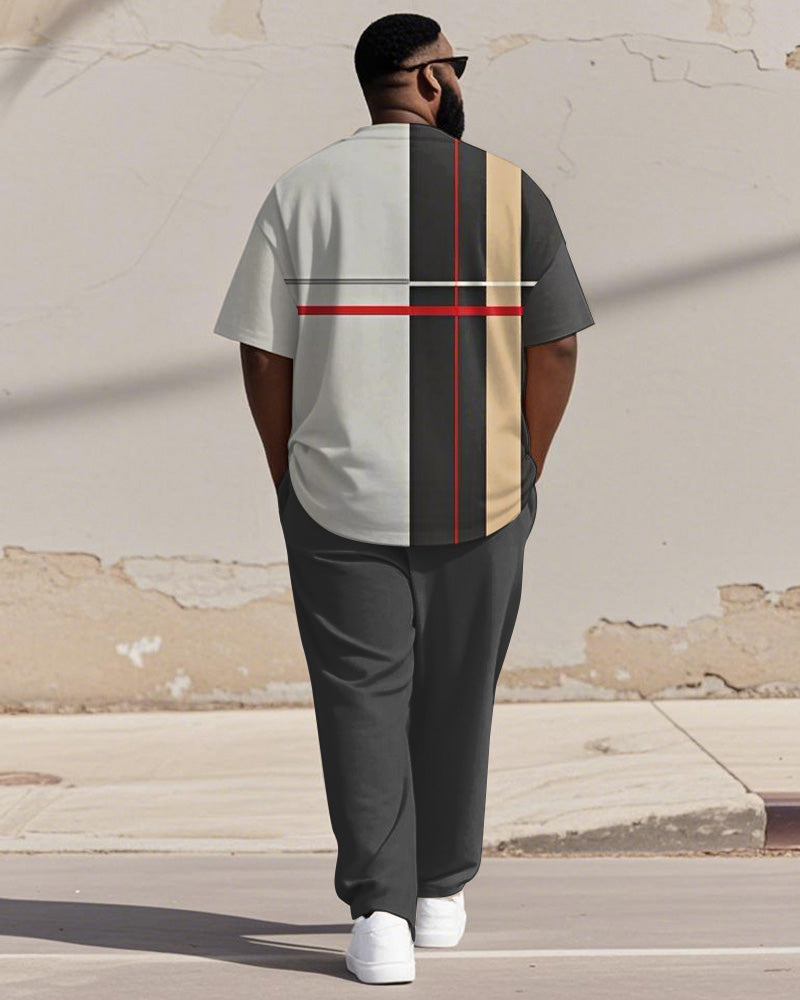 Big & Tall Black Gray Colorblock T-Shirt Pants Set for big men view 4