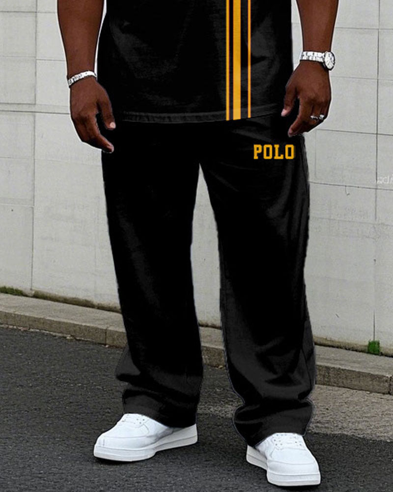 Big & Tall Black Colorblock T-Shirt Pants Set for big men view 3