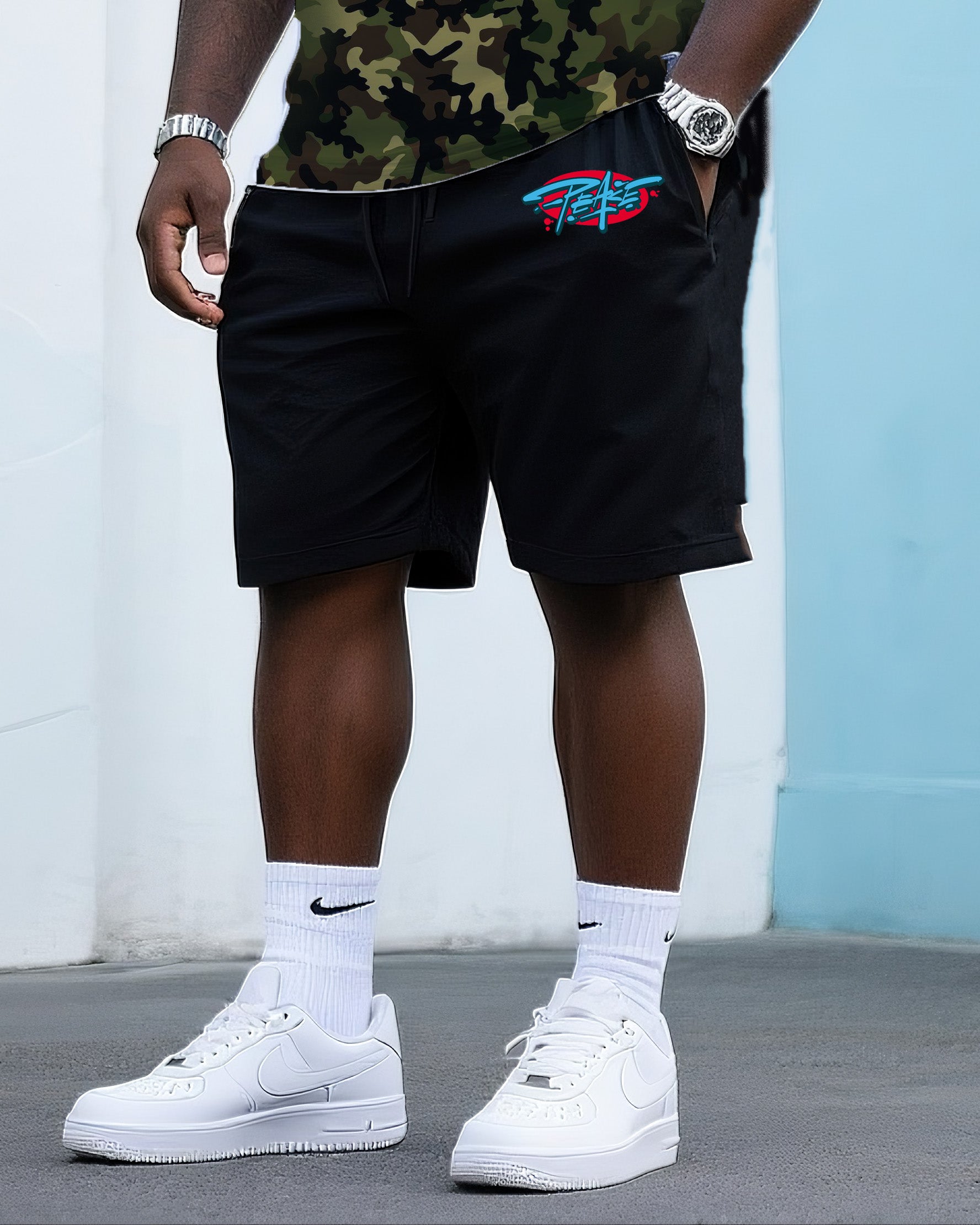 Big & Tall Camouflage Streetwear T-Shirt Shorts Set for big men view 3