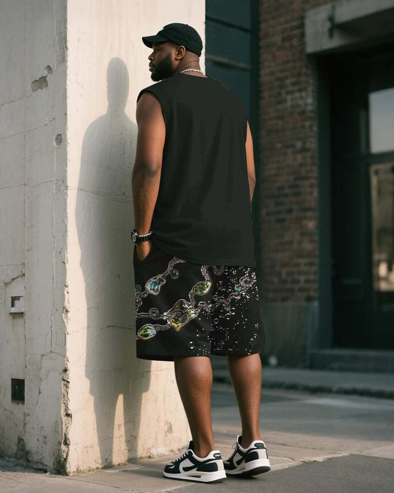 Big & Tall Black Graphic Vintage Two-piece Set for big men view 4