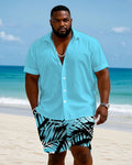 Big & Tall Blue Hawaiian T-Shirt Shorts Set for big men view 1