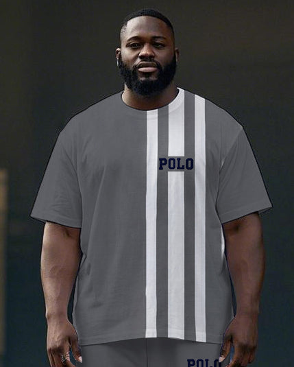 Big & Tall Striped Graphic T-Shirt Pants Set for big men view 2