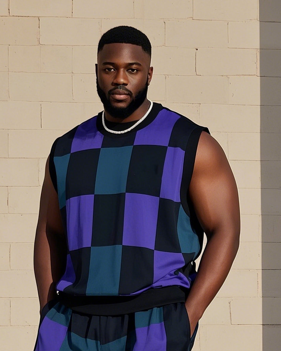 Big & Tall Colorblock Vest Pants Set for big men view 2