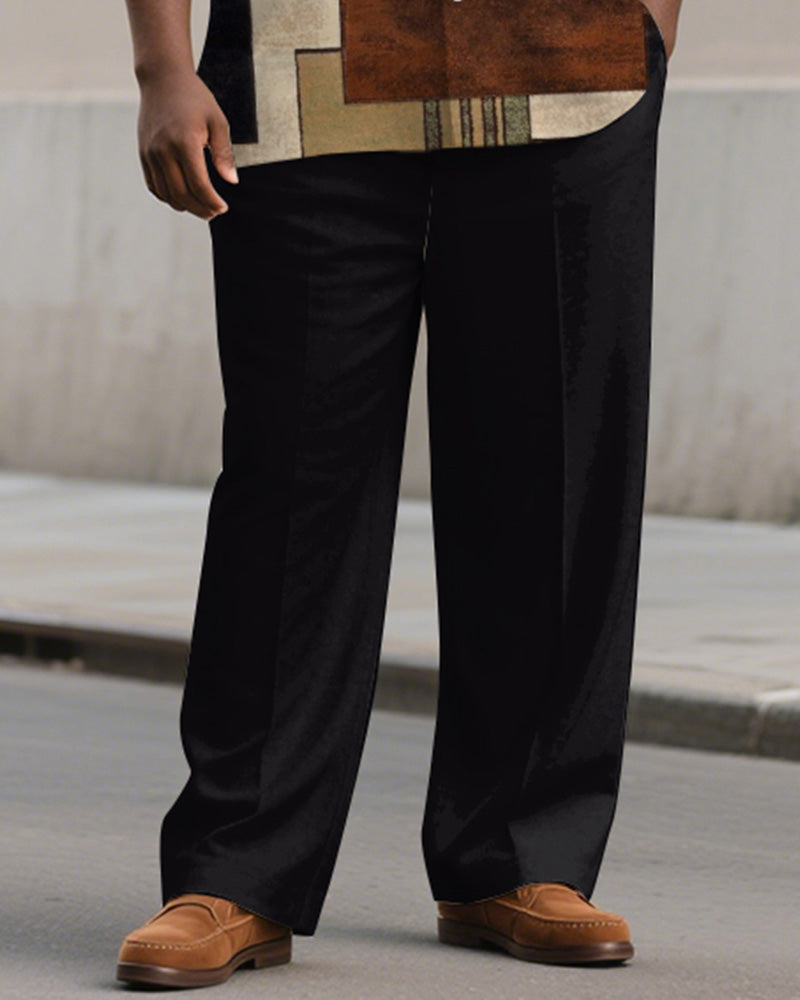 Big & Tall Brown Colorblock Graphic T-Shirt Pants Set for big men view 3