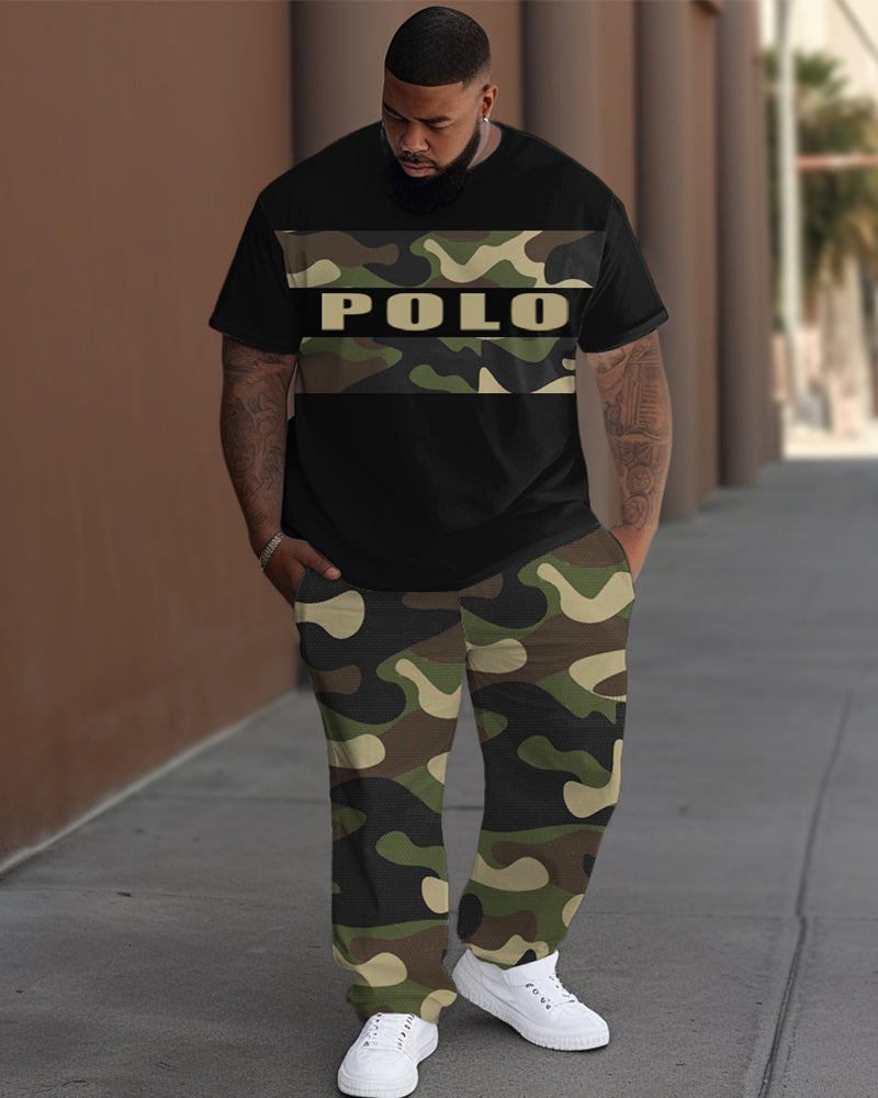 Big & Tall Graphic Camouflage T-Shirt Pants Set for big men view 1