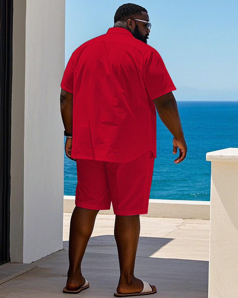 Big & Tall Red Hawaiian T-Shirt Shorts Set for big men view 2