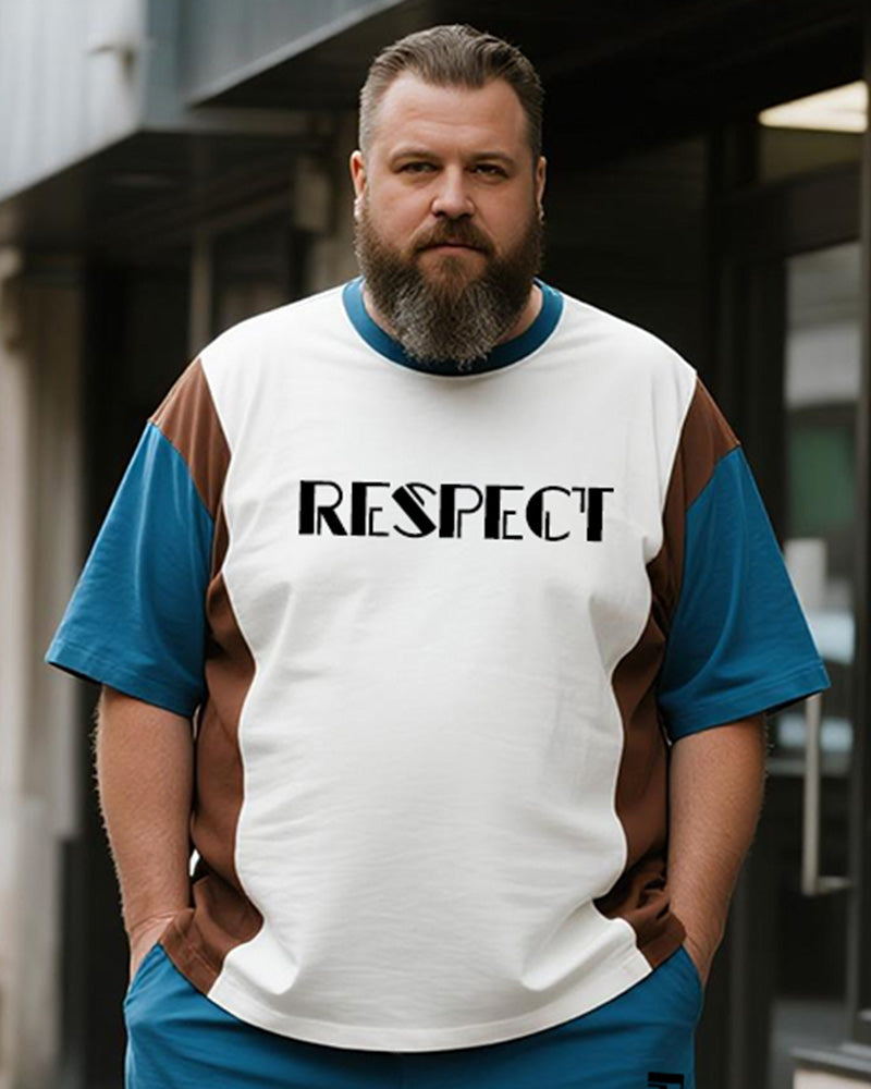 Big & Tall Blue Colorblock Graphic T-Shirt Shorts Set for big men view 2