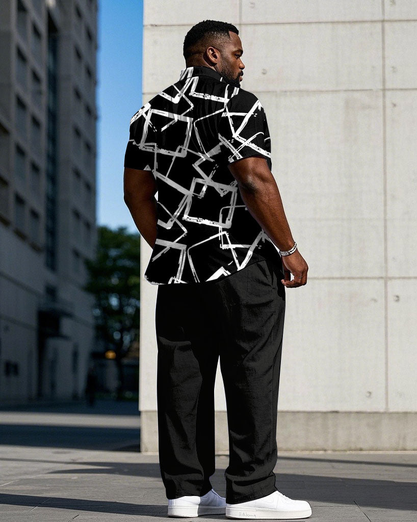 Big & Tall Black Business Casual T-Shirt Pants Set for big men view 4