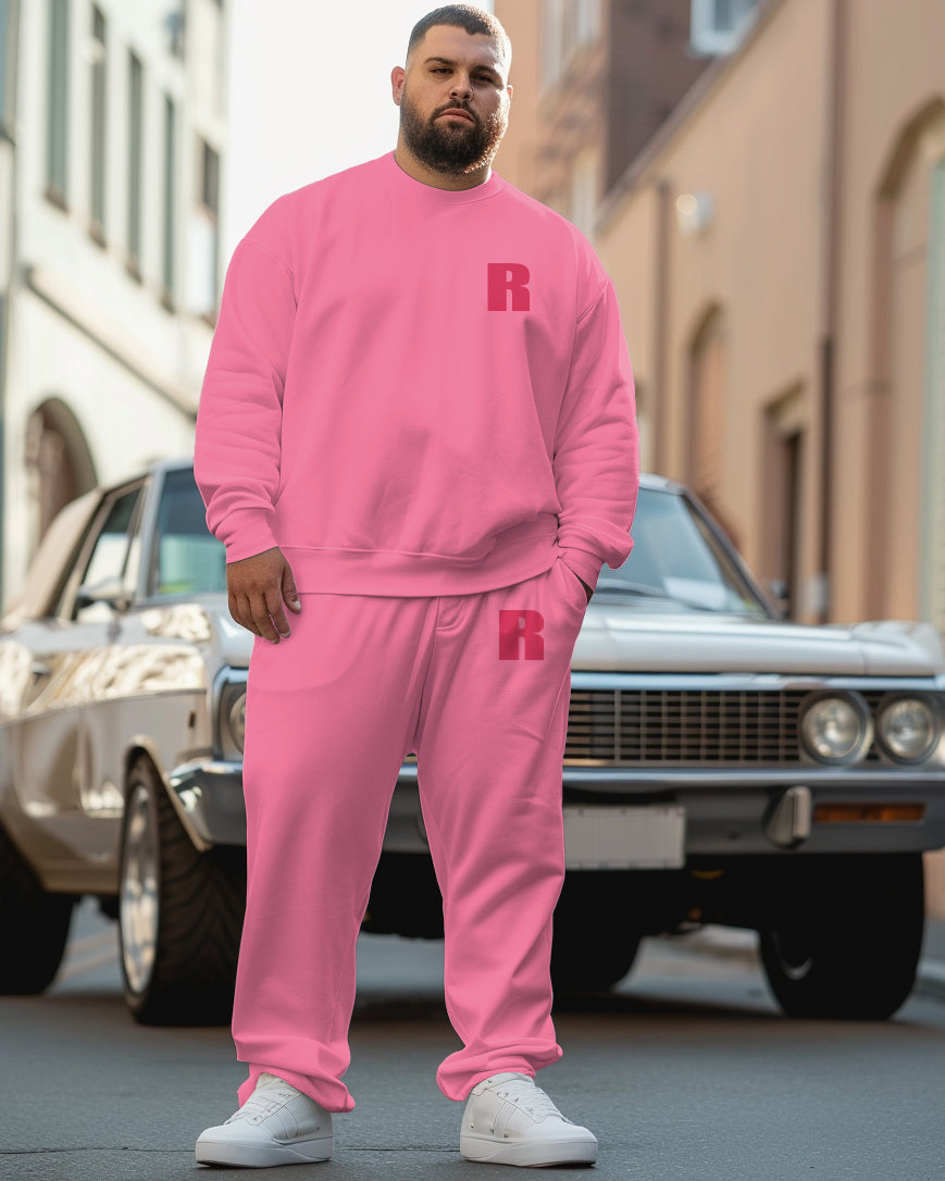 Big & Tall Pink Graphic Hoodie Sweatpants Set for big men view 1