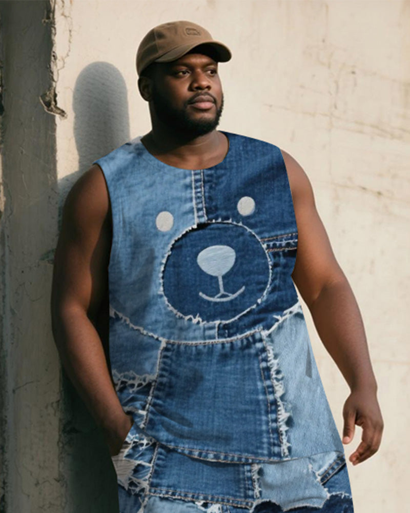 Big & Tall Blue Denim Graphic Two-piece Set for big men view 2