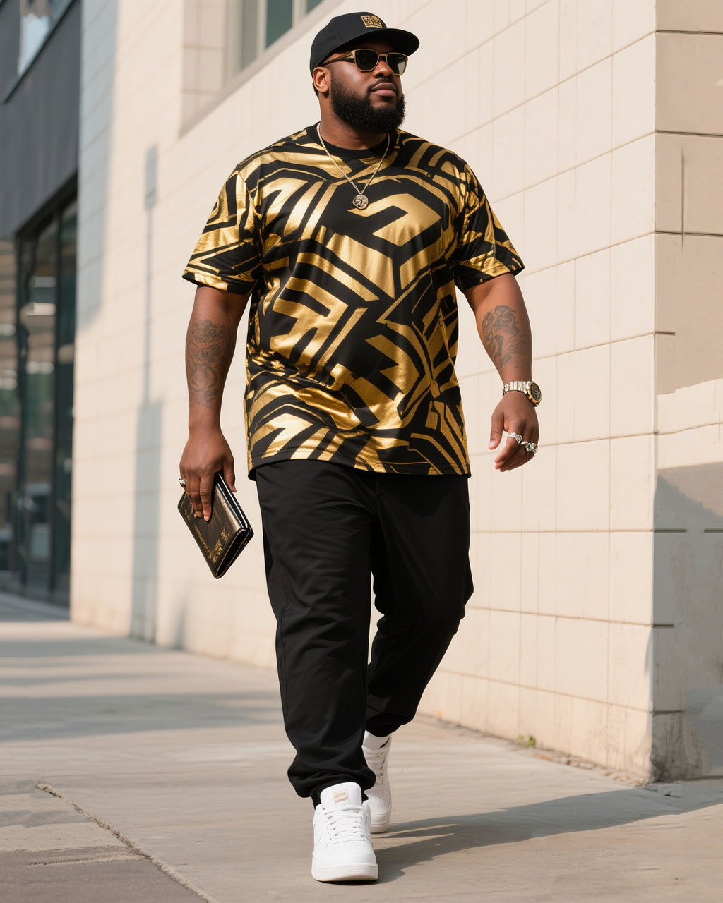 Big & Tall Black Streetwear Two-piece Set for big men view 1