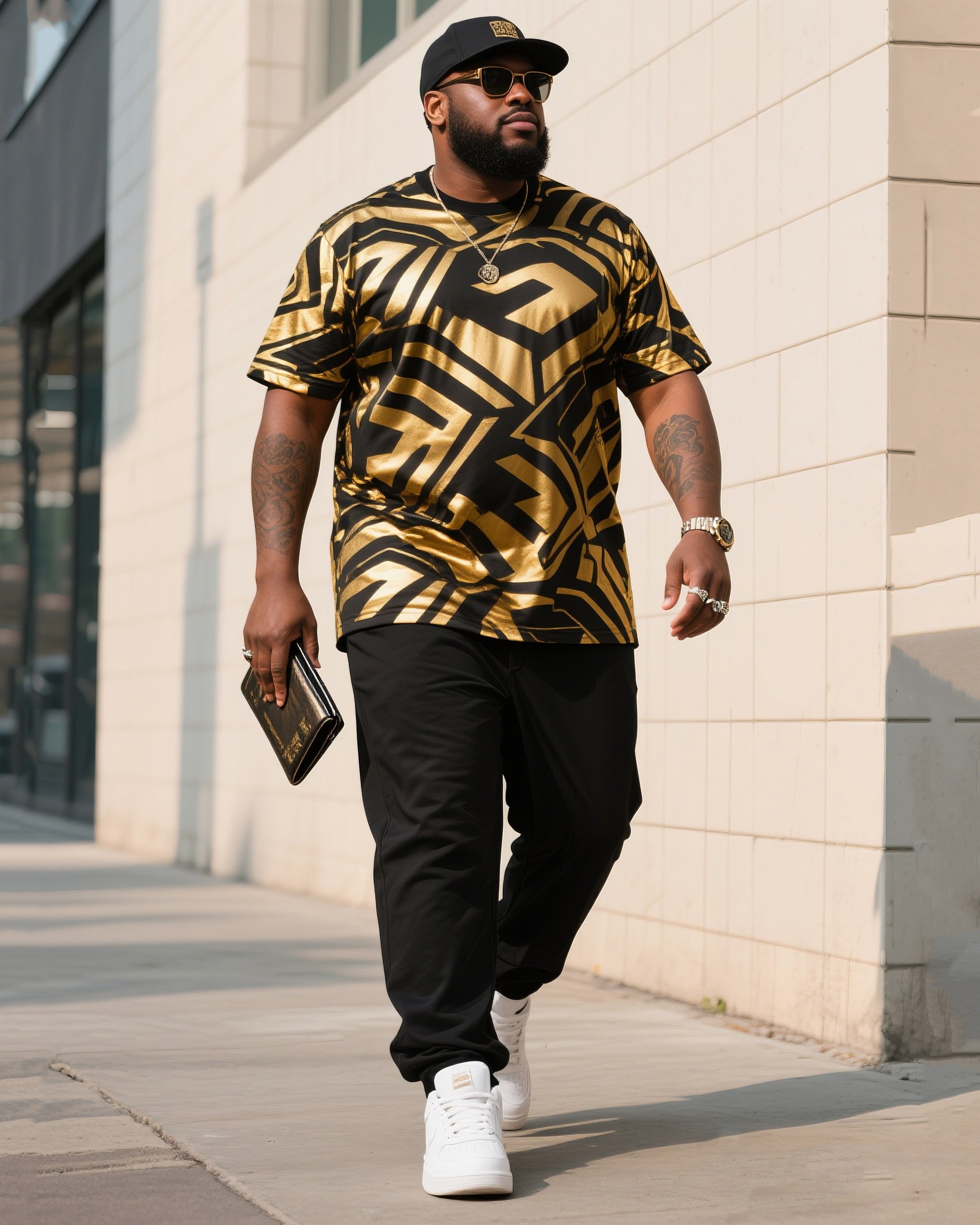 Big & Tall Black Streetwear Two-piece Set for big men view 1