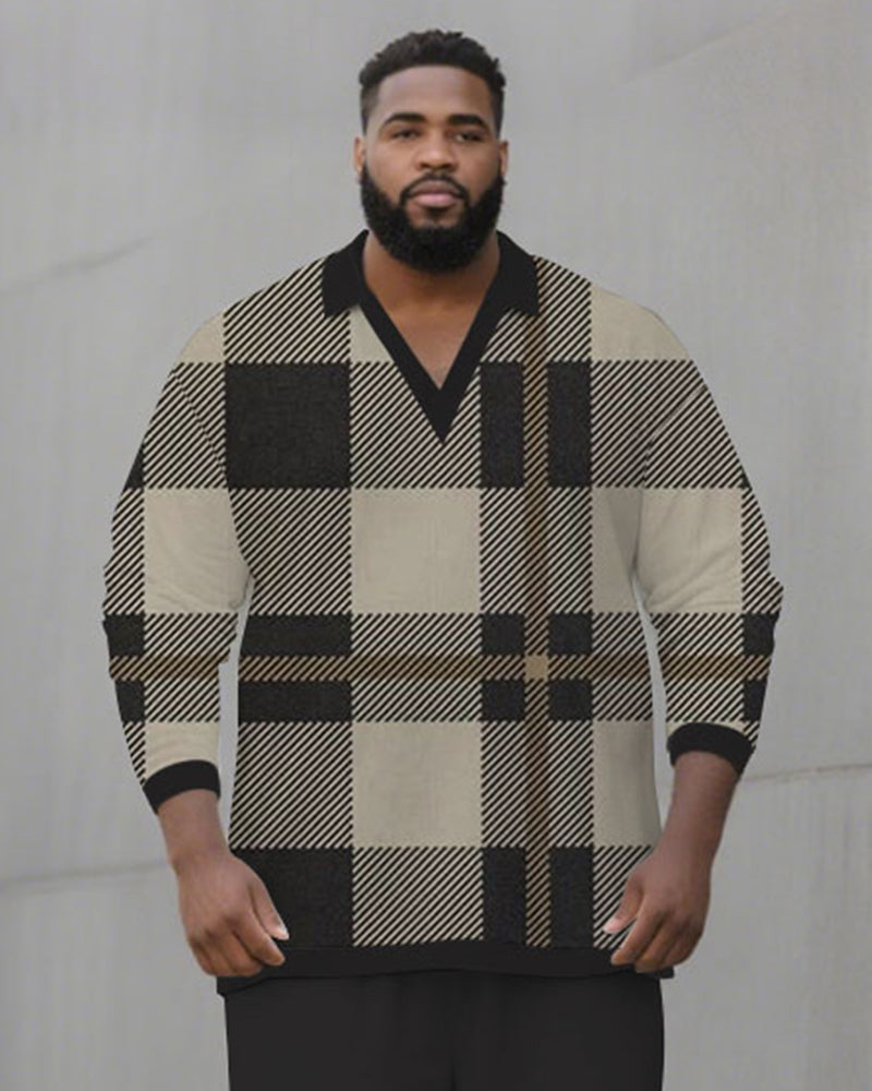 Big & Tall Black Geometric Plaid Two-piece Set for big men view 2