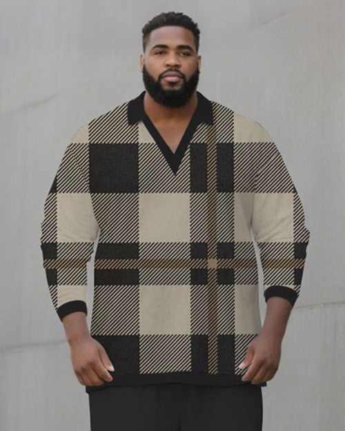 Big & Tall Black Geometric Plaid Two-piece Set for big men view 2
