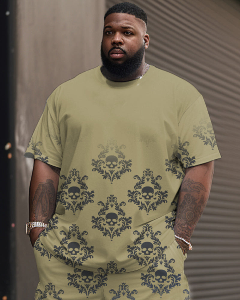 Big & Tall Floral Skull T-Shirt Shorts Set for big men view 2