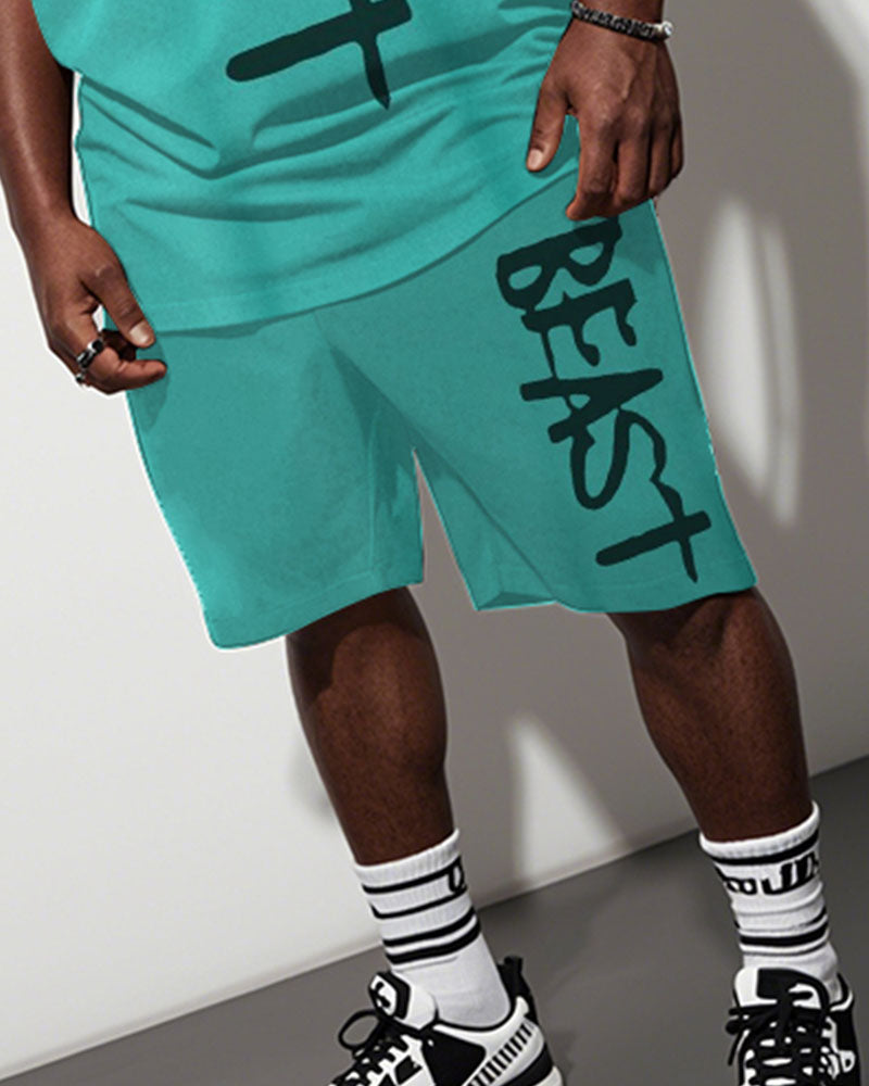 Big & Tall Green Graphic T-Shirt Shorts Set for big men view 3
