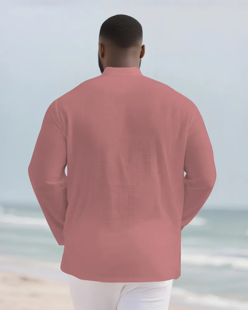 Big & Tall Solid Color Patchwork Long Sleeve Shirt for big men view 16