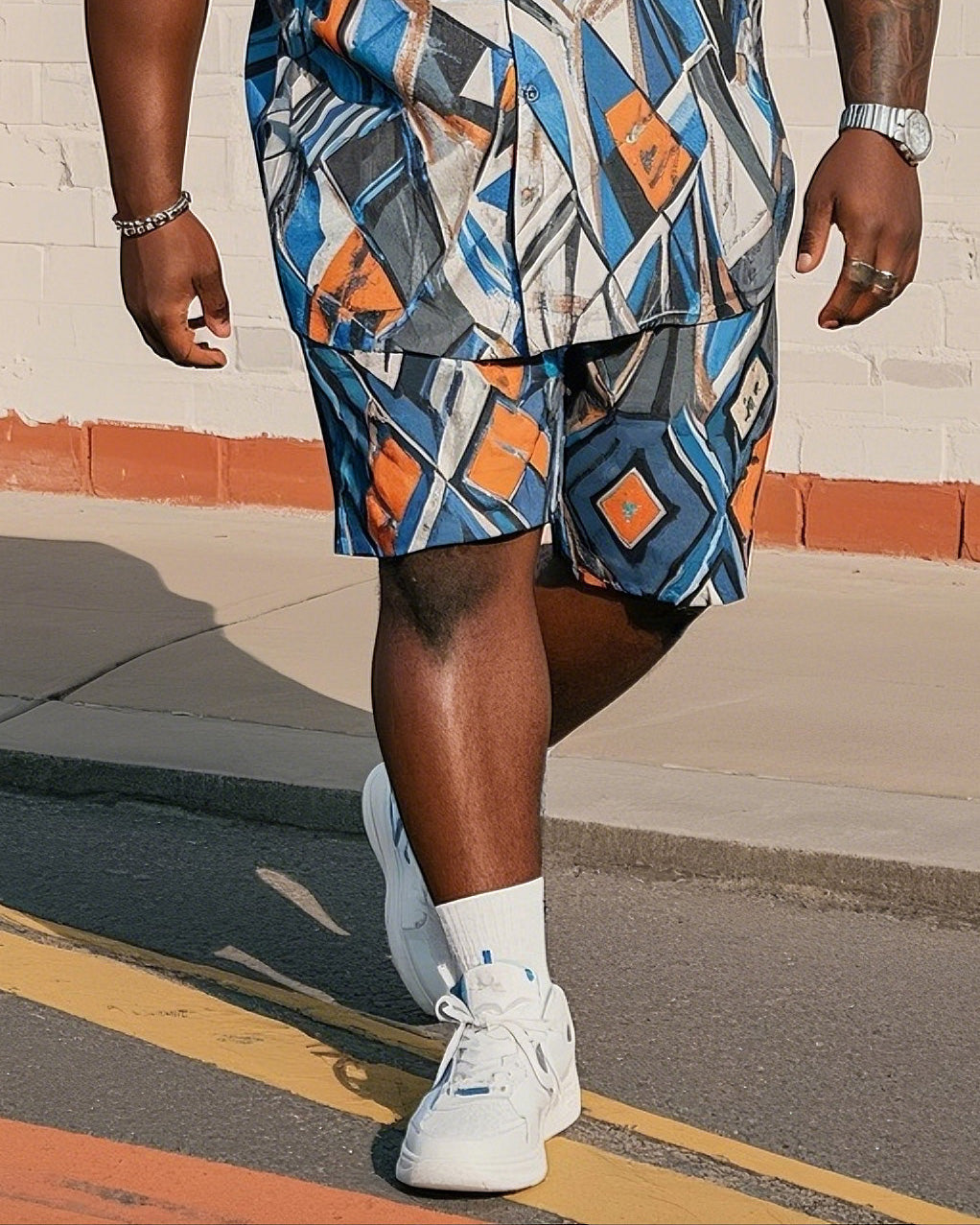 Big & Tall Geometric Graphic T-Shirt Shorts Set for big men view 3