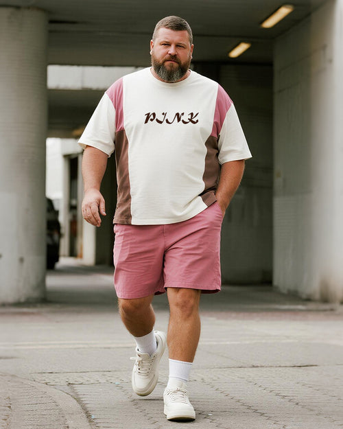 Big & Tall Pink Geometric Graphic T-Shirt Shorts Set for big men view 1